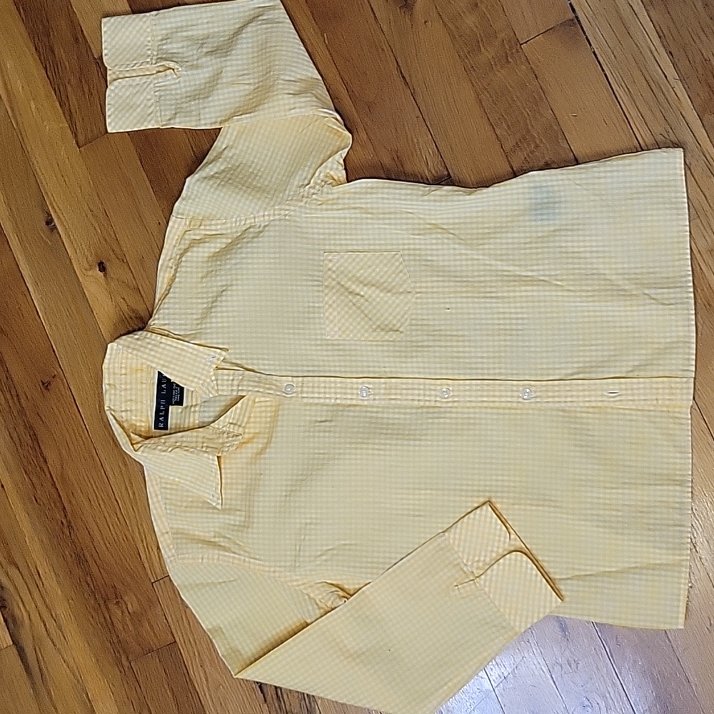 Ralph Lauren black label yellow cropped button down gingham check top 4